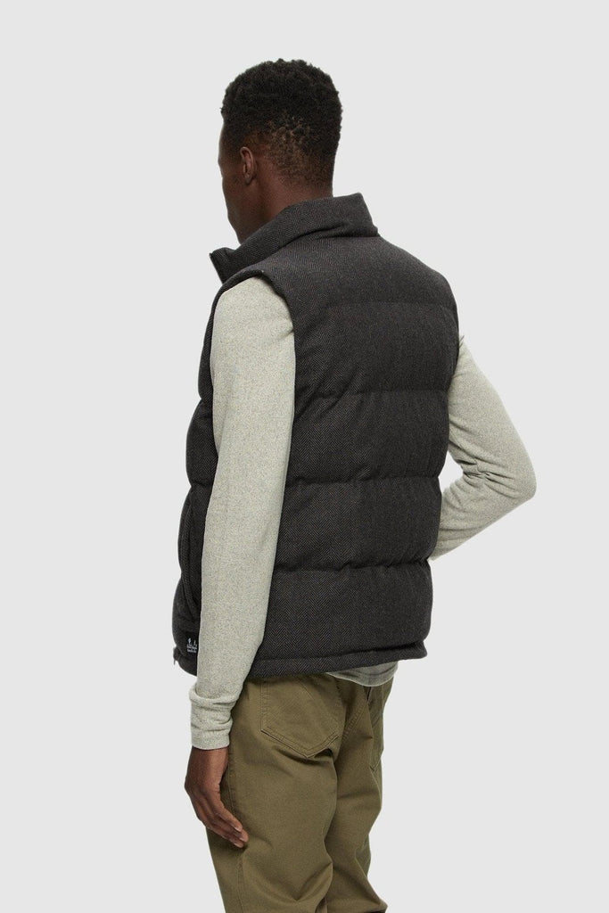 Wool Herringbone Puffer Vest - Charcoal