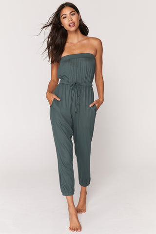 Ribbed Cinched Jumpsuit - Dusty Olive