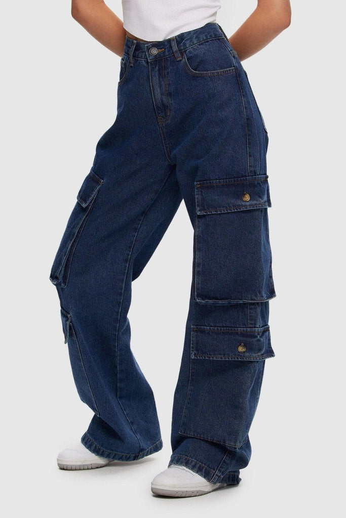 Double Cargo Utility Jeans - Dark Blue