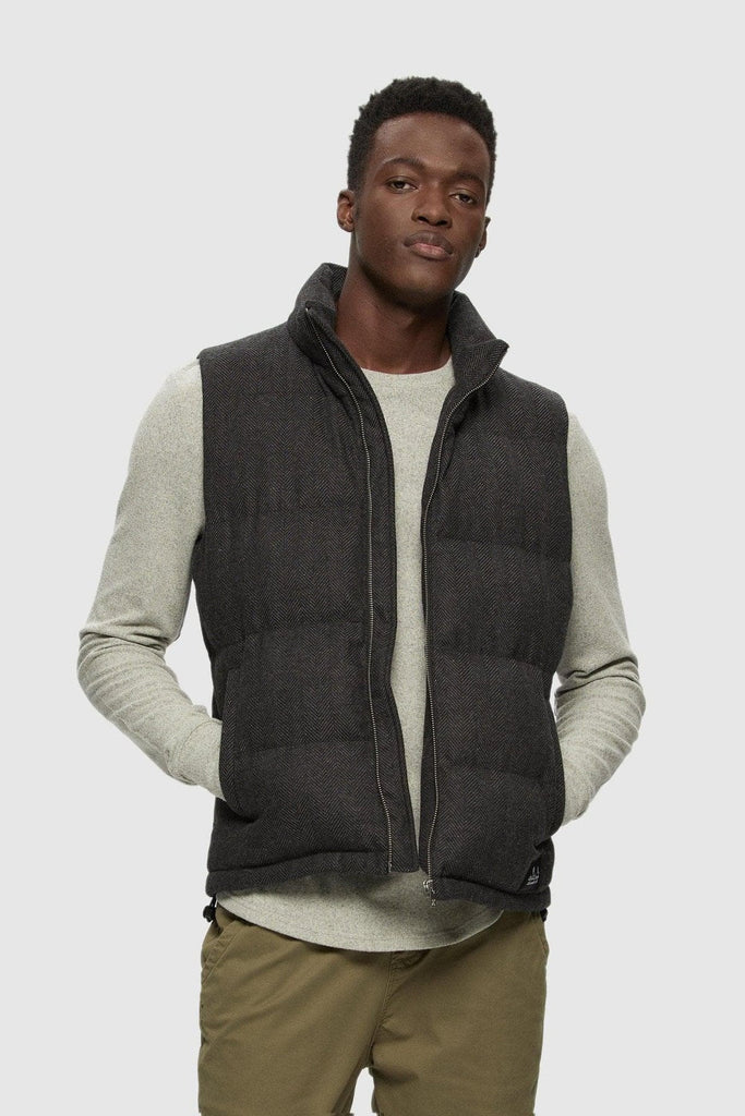 Wool Herringbone Puffer Vest - Charcoal