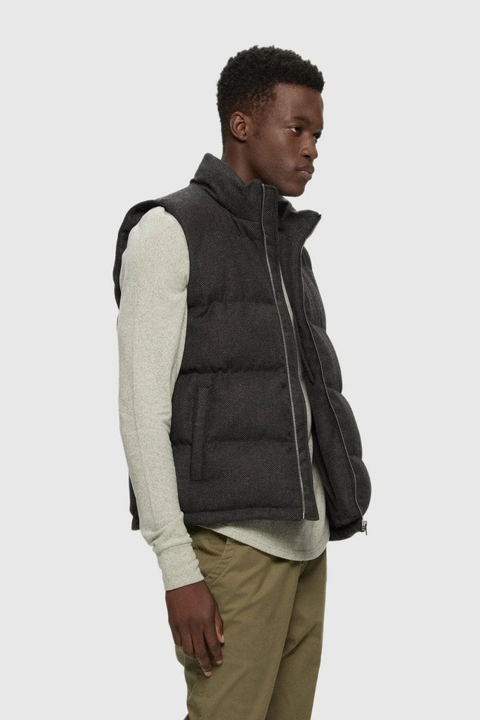 Wool Herringbone Puffer Vest - Charcoal