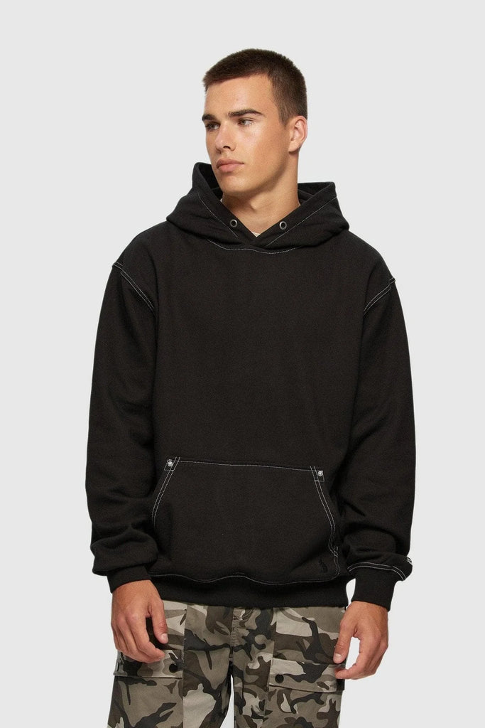 Contrast Stitch Hoodie Black White