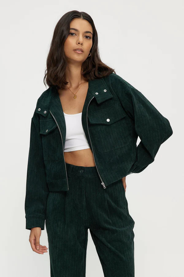 Suede Bomber - Forest Green