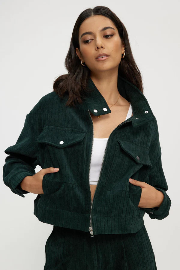 Suede Bomber - Forest Green