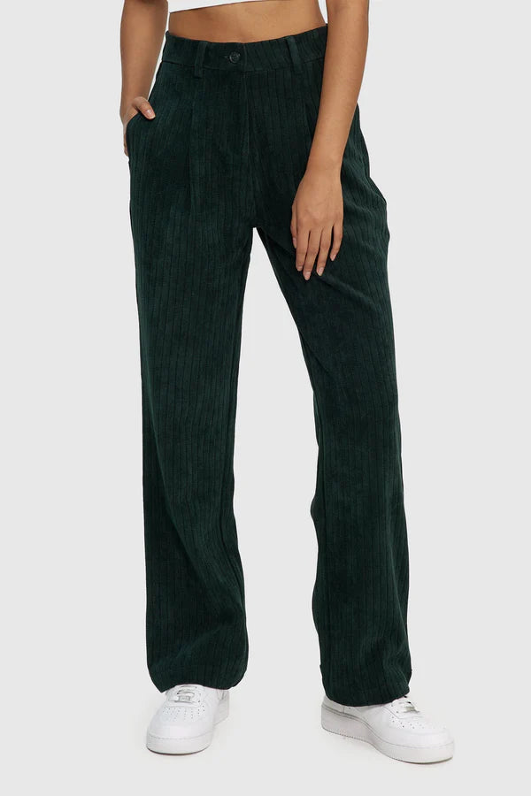 Suede Wide Leg Pant - Forest Green