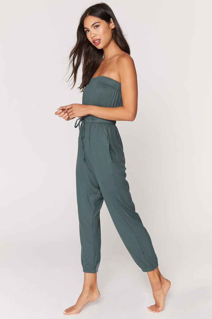 Ribbed Cinched Jumpsuit - Dusty Olive