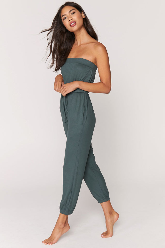 Ribbed Cinched Jumpsuit - Dusty Olive