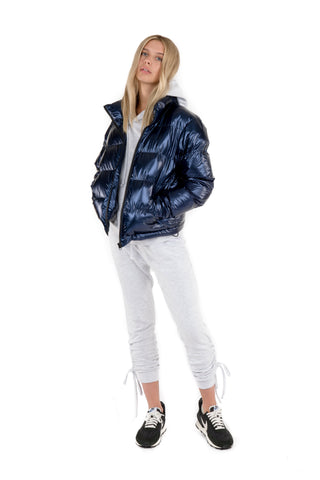 Womens Metallic Puffer - Navy