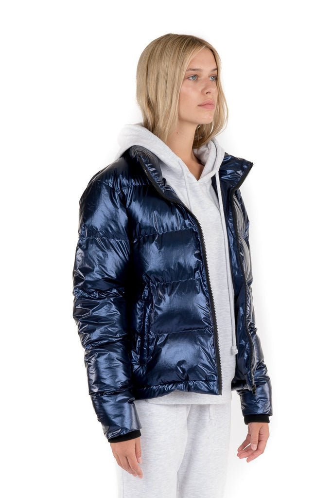 Womens Metallic Puffer - Navy