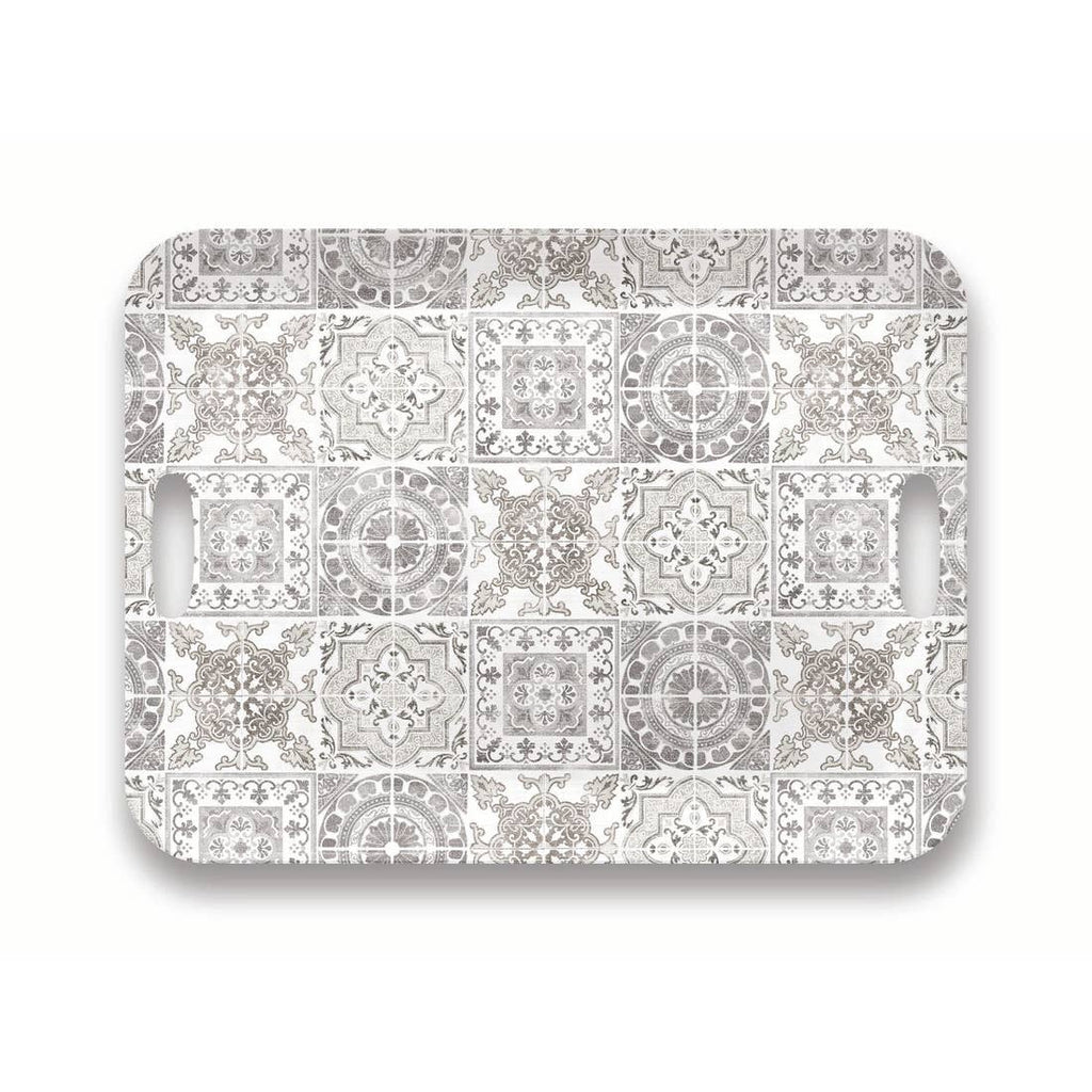 Portico Tile Handled Tray - Grey