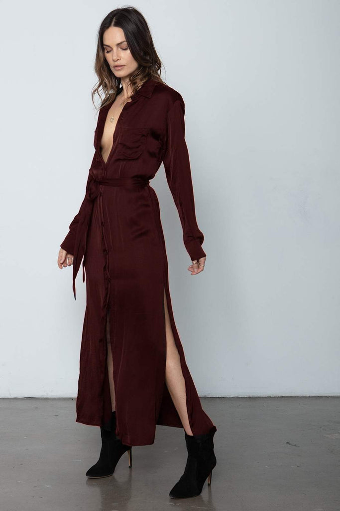 Darian Shirt Dress - Deep Red