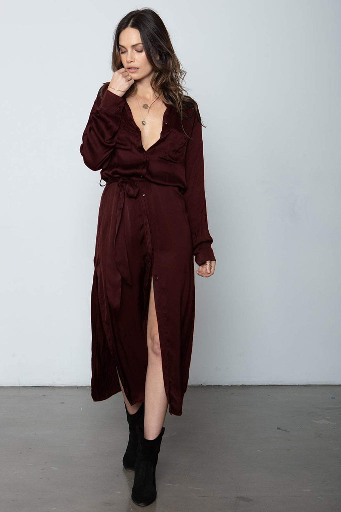 Darian Shirt Dress - Deep Red