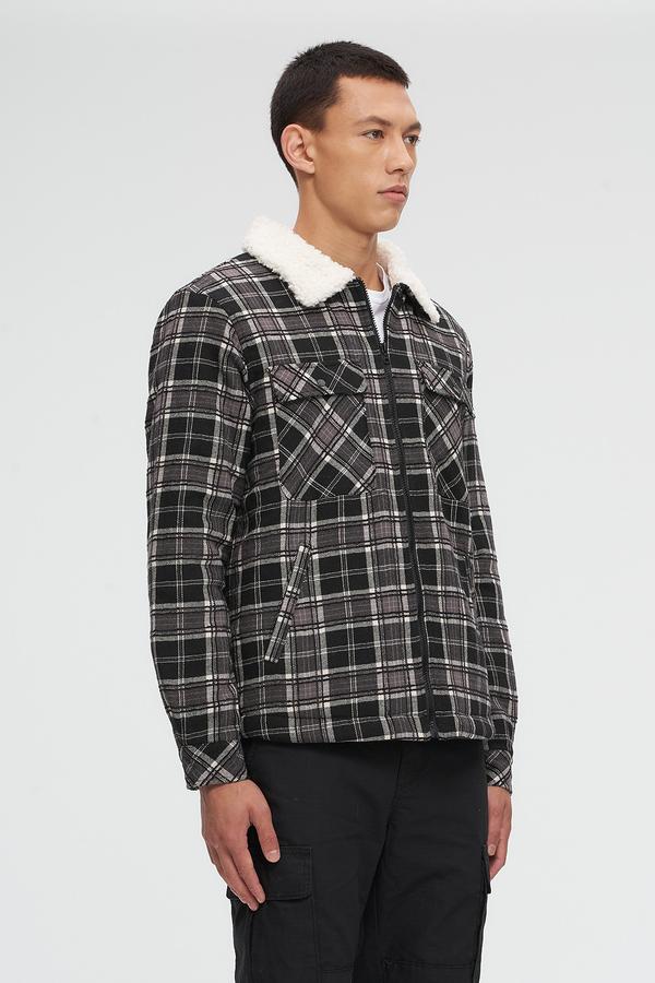 Plaid Sherpa Jacket - Black/Grey