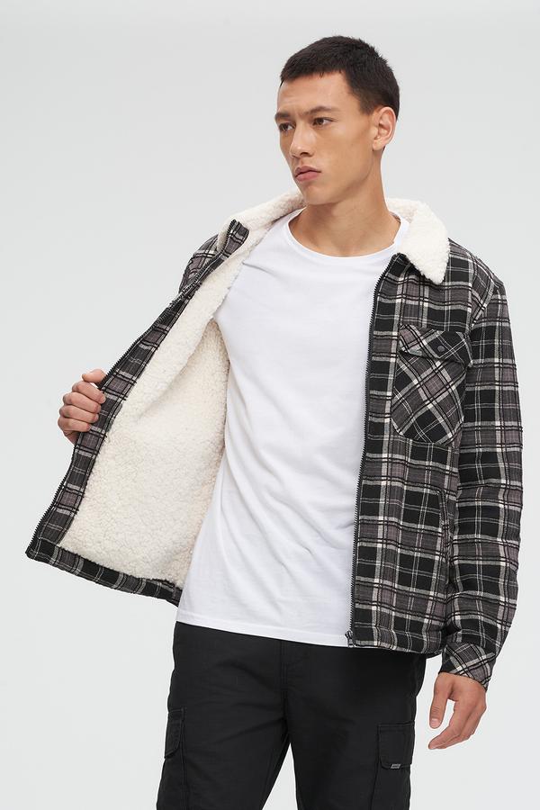 Plaid Sherpa Jacket - Black/Grey