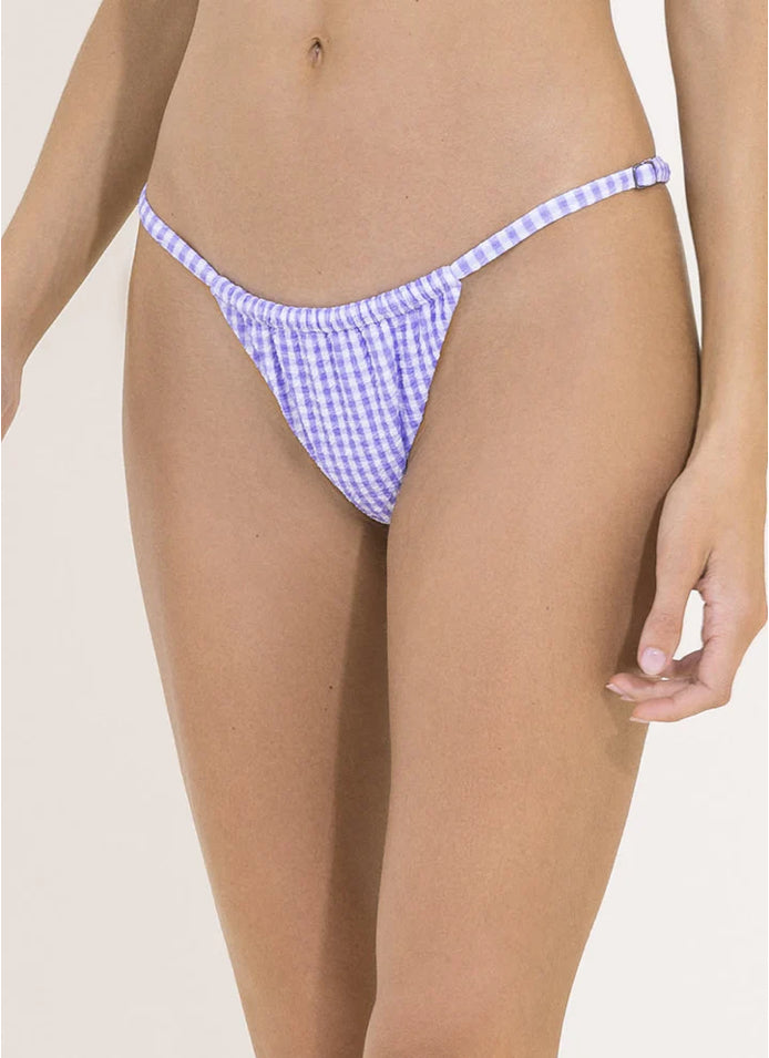 Gingham Frisky Single Strap Bikini Bottom - Purple